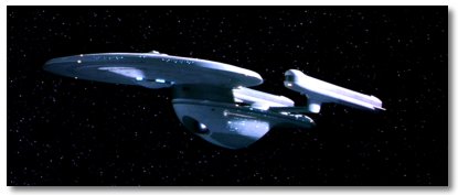 Excelsior class cruiser, here viewed from a distance of roughly two kilometers. (screen capture from Star Trek VI)