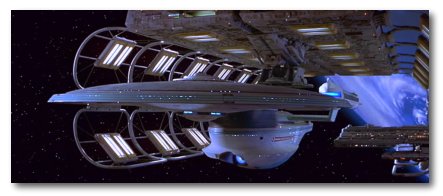The Excelsior (refit) class U.S.S. Enterprise, NCC-1701-B, here seen in spacedock prior to its christening. (Screen capture from Star Trek: Generations)